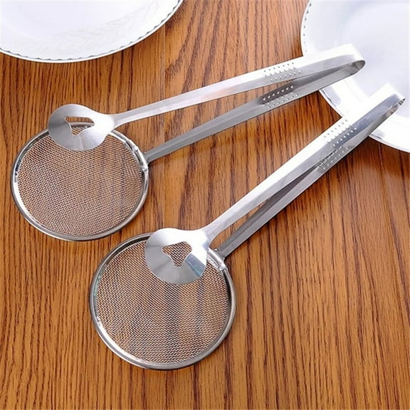 Niceauty Food Strainer Fine Mesh Spoon with Clip Stainless Steel 3Pcs Silver