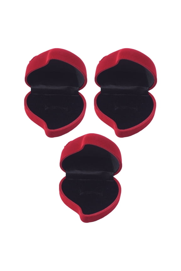 3Pcs Heart Shaped Box Red Velvet Storage for Display at Wedding Party