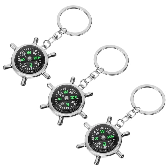 Niceauty 3Pcs Portable Silver Compass Keychain with Buckle for Outdoor Use