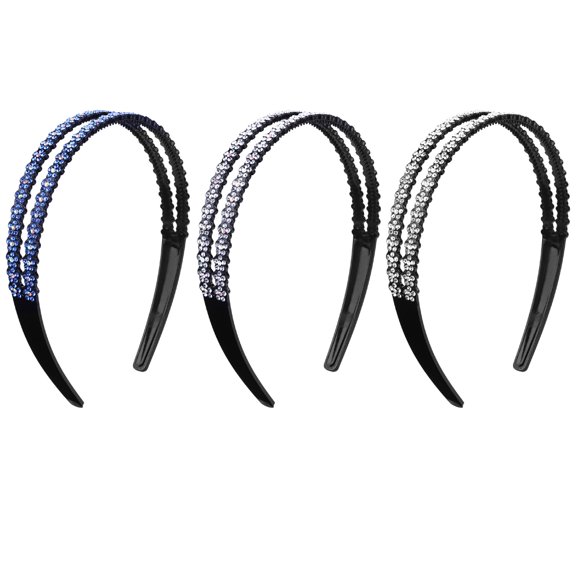 Niceauty 3Pcs Crystal Hair Hoop with Rhinestone Flower Ornament Assorted Color Fashion Hairband