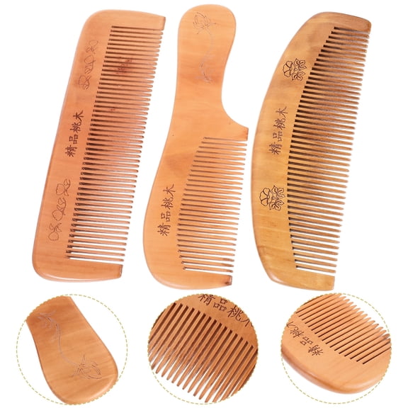 Niceauty 3Set Peach Wood Comb Massage Stimulate Blood Circulation for Men and Women Hair Care