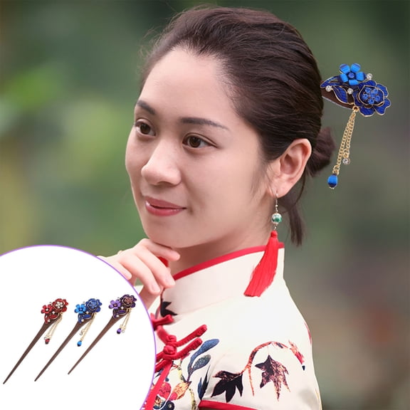 Niceauty 3pcs hair chopsticks for women hair accessories Classical Hairpin Blue Zinc Alloy Hair Bun Holder