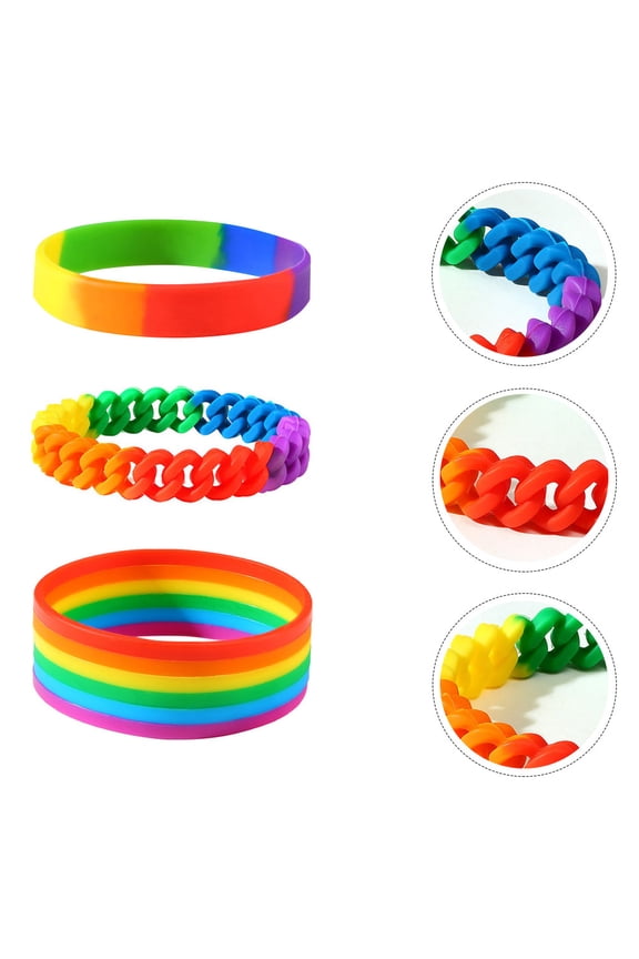 3pcs Ladies Bracelet Fashion Wrist Hoop Silicone Rainbow Jewelry for Daily Wear