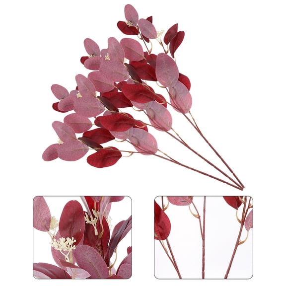 Niceauty 3Pcs Artificial Red Eucalyptus Bouquet with Lifelike Flocking Leaves