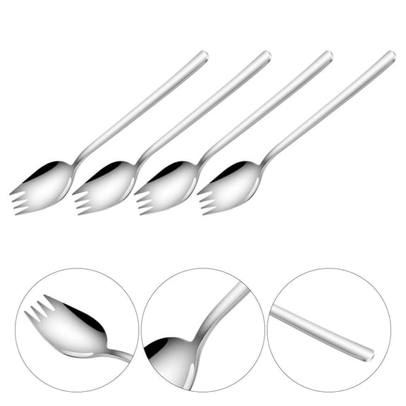 Niceauty Salad Fork Spoon Set 2-in-1 Dinner Fork Soup Spoon 304 Stainless Steel 4 Pcs