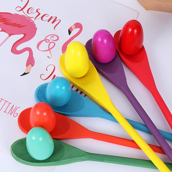 Niceauty 4 Set Egg Game Wood Spoon Shape Relay Race for Indoor and Outdoor Play