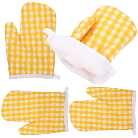 Niceauty 4Pcs Yellow Kitchen Oven Mitts with Hanging Loop and Insulation