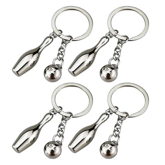 Niceauty 4Pcs Silver Tone Zinc Alloy Keychain Souvenir with Bowling Ball Shape Design