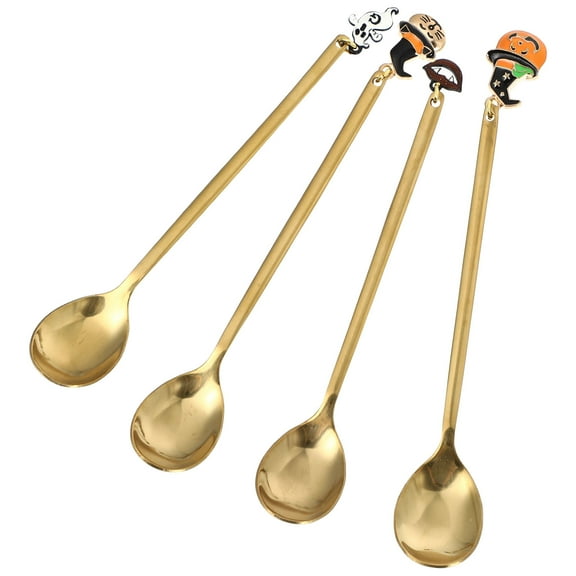 Niceauty 4Pcs Sugar Spoons Beast Tooth Shape Assorted Color Zinc Alloy For Dessert And