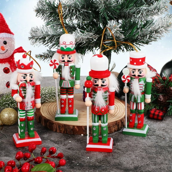 Niceauty 4Pcs Sweet Soldier Nutcrackers Assorted Color Wooden Decorative Item for Christmas Tree