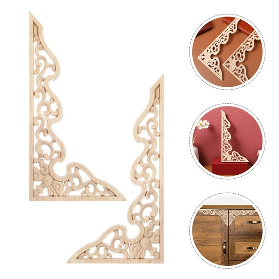 Niceauty 4pcs Decorative Wood Appliques Wood Trim Molding Decorative Khaki Carved for Wall Decor