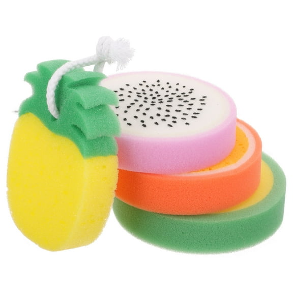 Niceauty 4Pcs Natural Sponge Body Wash Scrubber in Fruit Shapes Gentle for All Skin Types