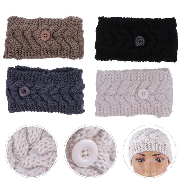 Niceauty 4pcs Headbands With Buttons Button Headband Wool Warmth for Women Winter Use