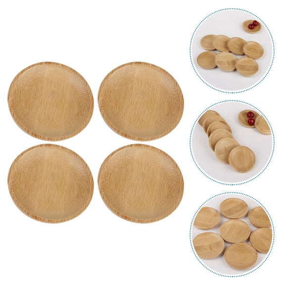 Niceauty 4pcs Round Bamboo Appetizer Plates Khaki Holding Condiments Daily Use