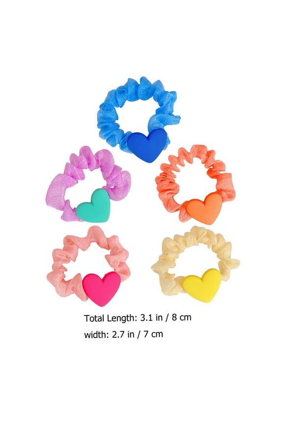 5Pcs Lightweight Heart Hair Ties Fabric Elastic Bands for Wrist Wear and Ponytail