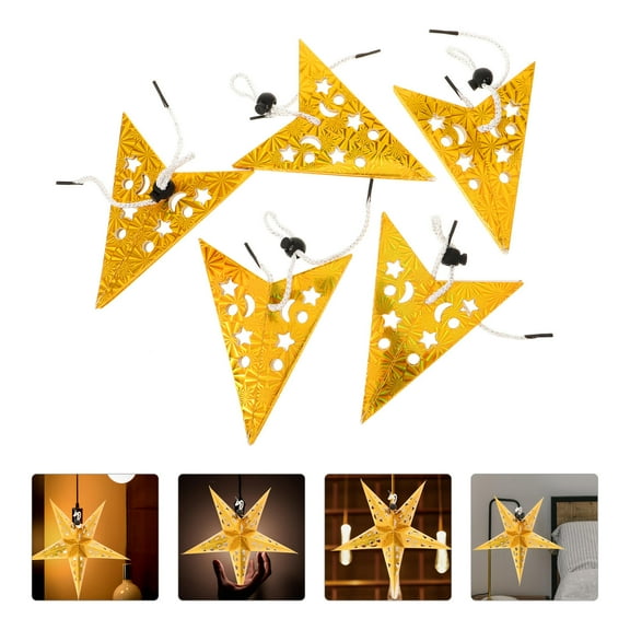 Niceauty 5Pcs Golden Paper Hanging Stars for Ceiling Decorative Lighting for Home Decor 10.8x10.8x4.3in