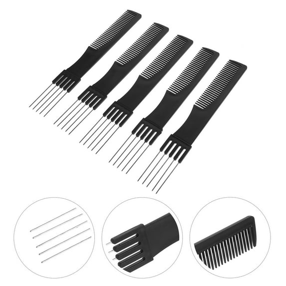 Niceauty 5Pcs Professional Hair Comb Metal Needle Pick for Decoration Black Hair Styling Tool