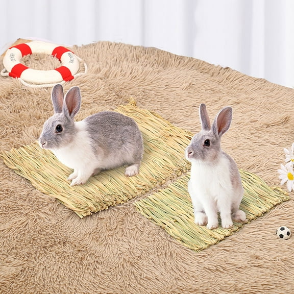 Niceauty 5Pcs Bunny Grass Mat Woven Natural Fiber Bed Mat for Small Pets Comfortable Bedding