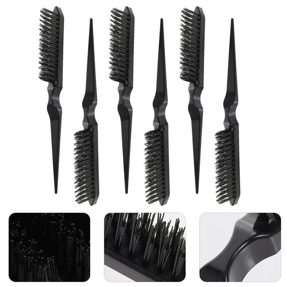 Niceauty 6Pcs Three Row Black Hair Teasing Comb Lightweight Volume Adding Hairbrush