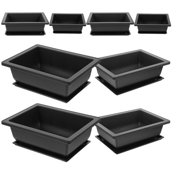 Niceauty 8Sets Rectangular Flowerpot with Tray Black Plastic Bonsai Pot for Indoor Outdoor Gardening Display