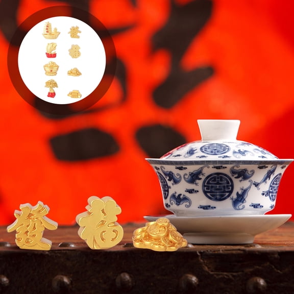 Niceauty Golden Resin Auspicious Crafts Fortune Tree for Home Decor 8Pcs