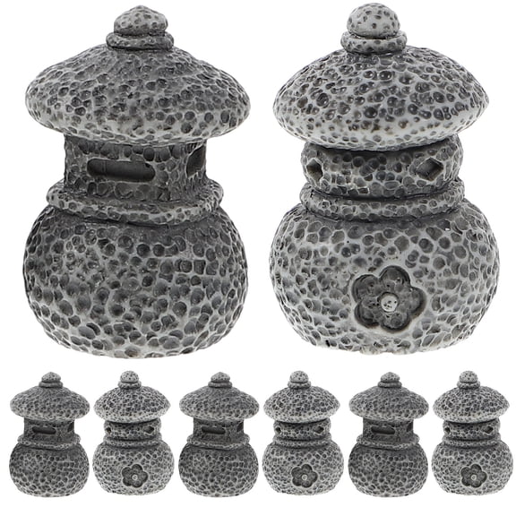 Niceauty 8pcs Miniature Decorations Black Resin Mini Pavilion Ornament for Home Owners and DIY Enthusiasts