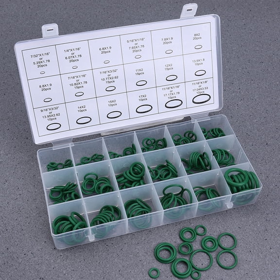 Niceauty 270Pcs Green Ring Seal Set with Plastic Box for Car Window Door Air Conditioner and Pump Uses