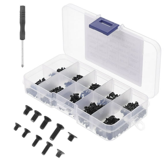 Niceauty Back to School Black Carbon Steel Computer Screws Set for Daily Use with Storage Box, Flat Head Caps Screws, M2.5 Size