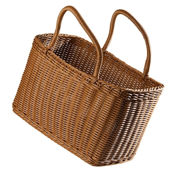 Niceauty Multipurpose Brown Plastic Basket Woven Handheld Storage Organizer for Fruits and Snacks