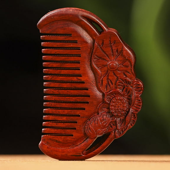 Niceauty Wooden Wide Tooth Hair Comb Dark Red Scalp Massage Detangler No Static
