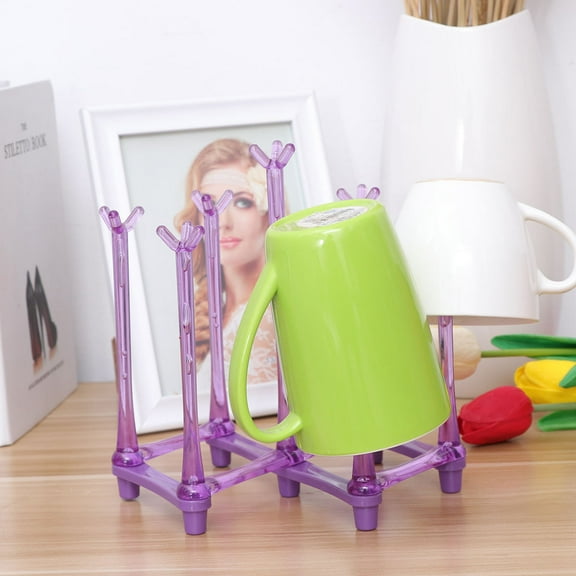 Niceauty Purple Foldable Cup Organizer for Drying Mugs and Glasses with Sturdy Plastic