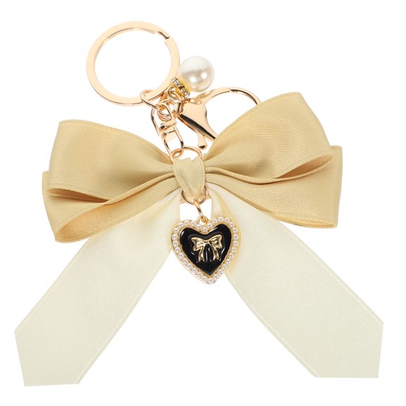 Niceauty Elegant Khaki Bow Keychain for Car Keys Backpack and Purse Ornament