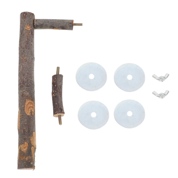 Niceauty Brown Synthetic Perch for Pet Birds with Support Frame and Feeding Bowl 1 Set