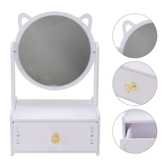Niceauty 1Pc Multifunctional Desktop Makeup Mirror with Storage Box and 360 Degree Rotation