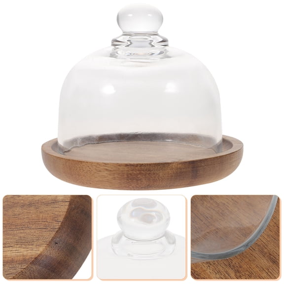 Niceauty Glass Dessert Tray with Wooden Base for Elegant Display 2Sets