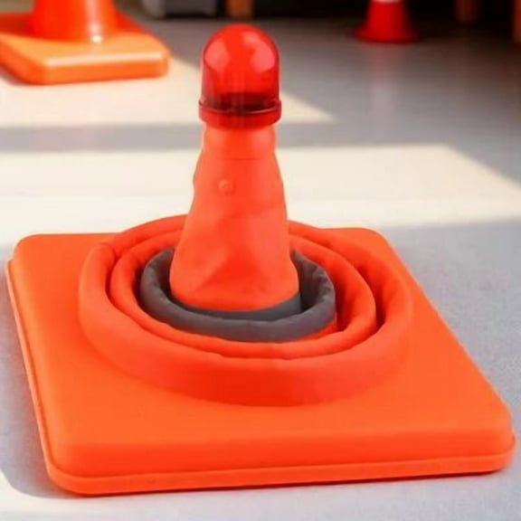 Niceauty LED Road Cone in Red Oxford Fabric with Splashproof Flashing Light for Traffic Use
