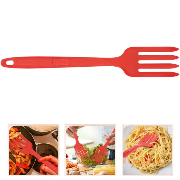 Niceauty Kitchen Pasta Fork Spaghetti Server Utensil Red Silicone 1Set