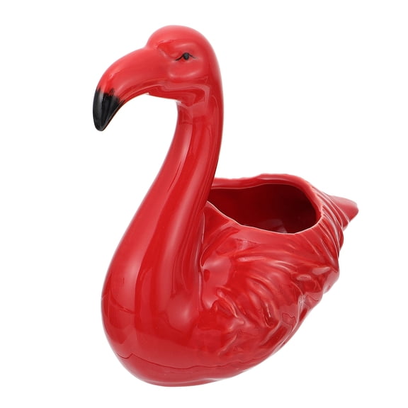Niceauty 1Pc Sturdy Red Ceramic Flamingo Planter Flowerpot with Lovely Details for Home