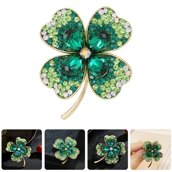 Niceauty Irish Brooch Shamrock Brooch Green Rhinestone 1Set Good Fortune for Lapel