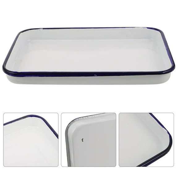 Niceauty Vintage White Enamel Rectangular Roasting Pan for Oven Baking and Serving