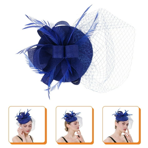 Niceauty Tea Party Headpiece for Women Dark Blue Fascinator Hair Hoop 1Pack with Veil