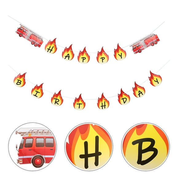 Niceauty 1Set Fire Truck Birthday Banner Red Party Decoration for Doors and Windows