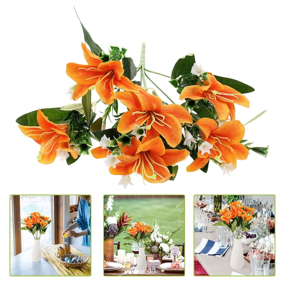 Niceauty Artificial Flower Fake Lily Flower Orange Plastic 1Pack