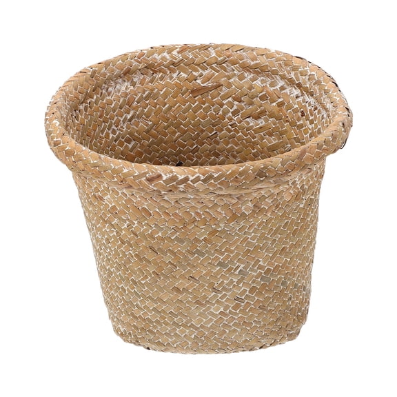 Niceauty 1Pc White Woven Flower Basket Decorative Household Wastepaper Bin for Home Storage