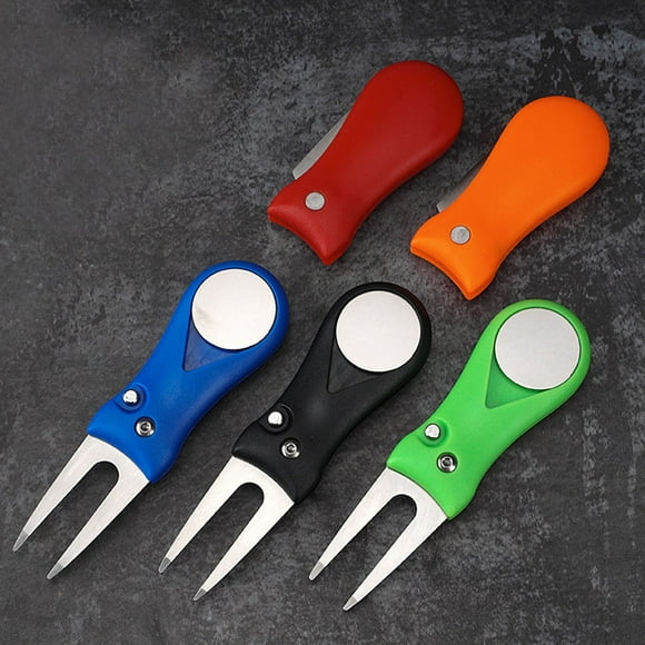 Niceauty Folding Divot Tool for Golf with Magnet Ball Marker and Button ABS Handle Stainless Steel Red 4.5 Inches