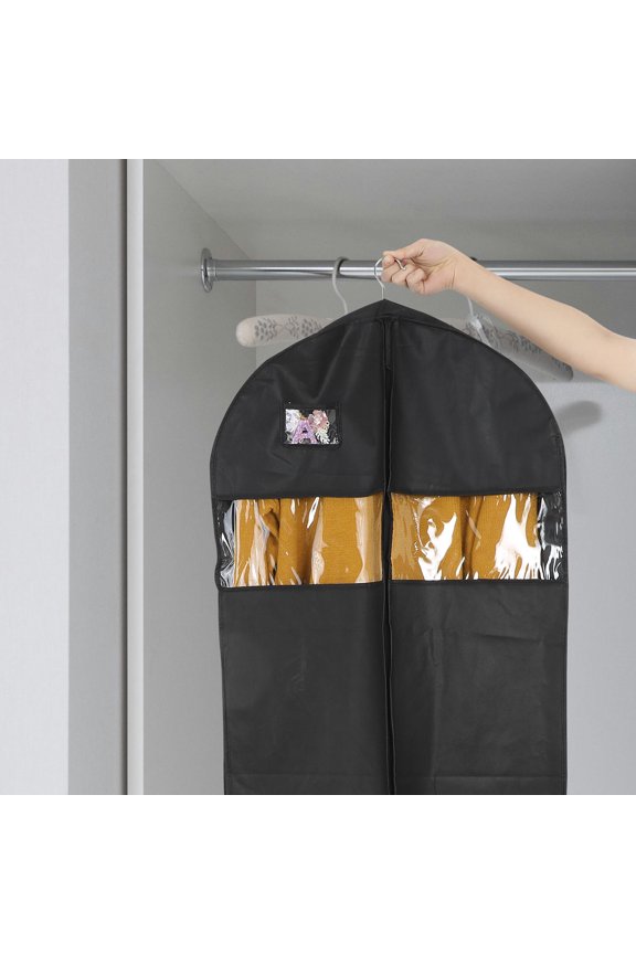 Black Garment Bag for Hanging Clothes with Transparent Window Made from Tear Resistant Non Woven Fabric