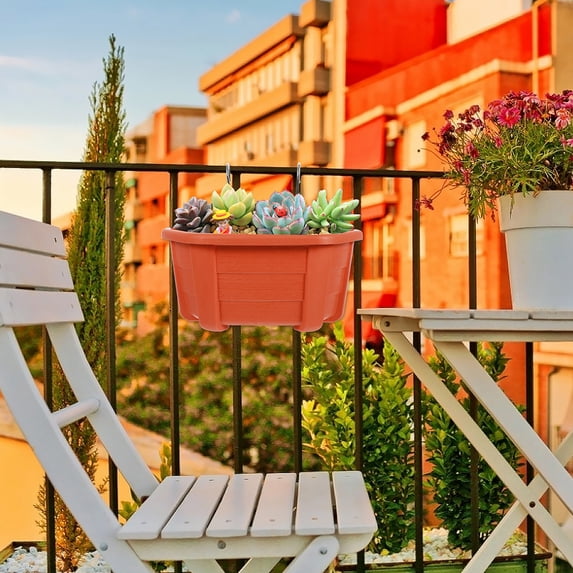 Niceauty Hanging Flowerpot Flowerpot Red Wood-like Plastic 2 Sets Outdoor