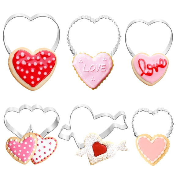 Niceauty 6Pcs Stainless Steel Non Stick Heart Cookie Cutters Set for Baking Cake Chocolate Fondant