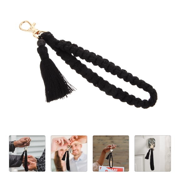 Niceauty Bohemian Style Black Crochet Keychain Wristlet for Keys and Accessories