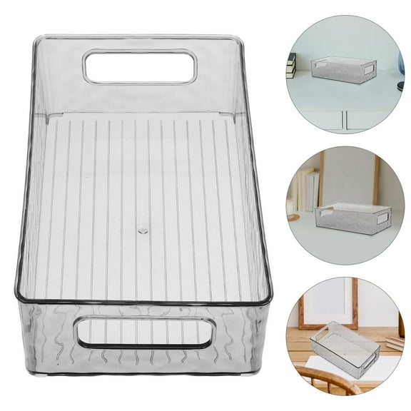 Niceauty Rectangular Grey Plastic Storage Bin with Elegant Transparent Design for Home Kitchen and Freezer Use